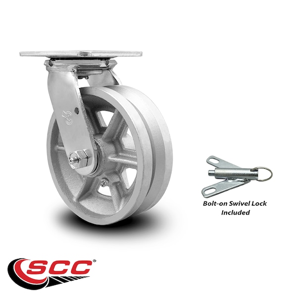6 Inch V Groove Semi Steel Swivel Caster with Ball Bearing and Swivel Lock SCC